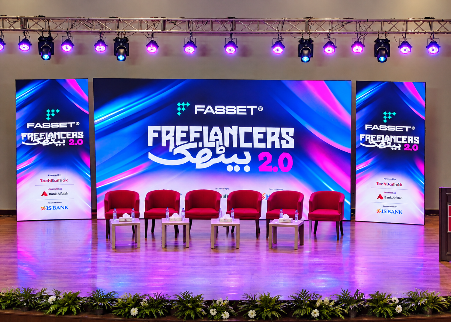 Freelancers Baithak 2.0 stage with panel seating and event backdrop