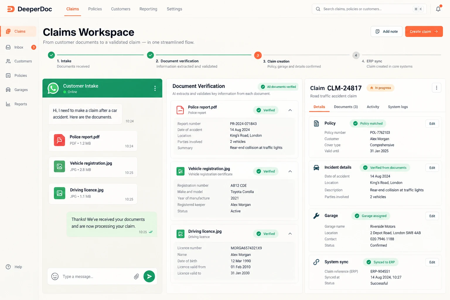 WhatsApp documents verified and converted into an insurance claim